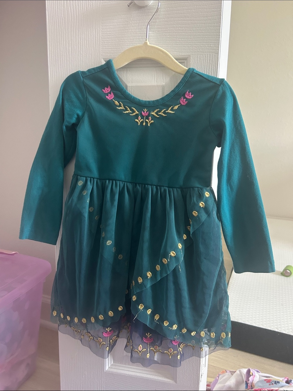 Hannah Andersson x Disney Girls Teal Floral Embroidered Costume Dress